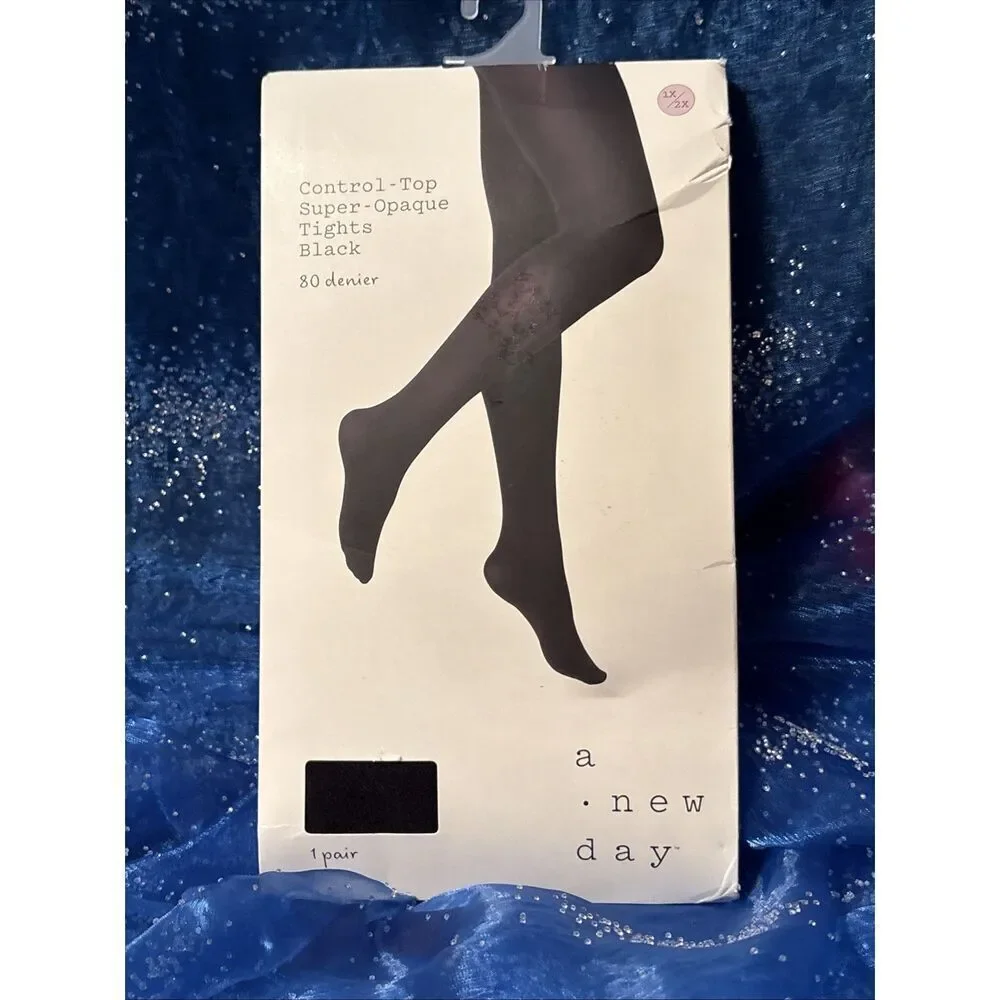 1 Pack A New Day Control Top Opaque Tights BLACK 80‎ Denier 1X/2X